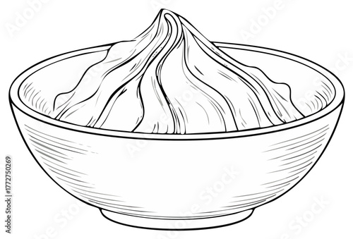 Hand drawn outline of a bowl filled with swirled creamy dessert or food vector illustration