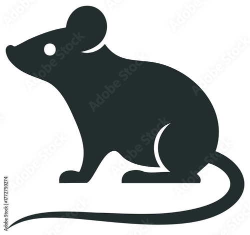Minimalist graphic depiction of a rodent mouse with a tail on neutral backdrop