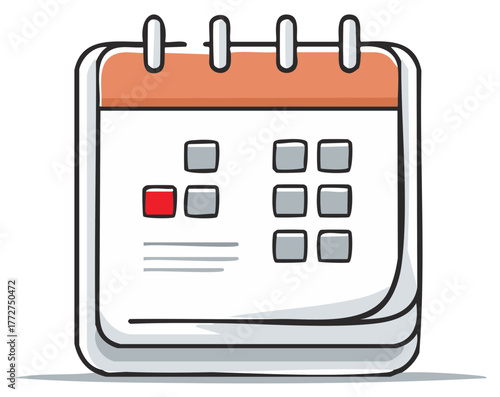 Simple icon of a calendar with one red highlighted date for important events appointments deadlines