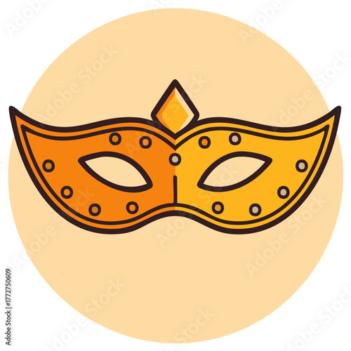 Golden Carnival Mask Illustration with Diamond Ornament and Decorative Rivets