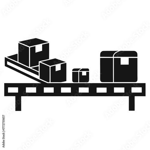 Warehouse conveyor belt with stacked boxes silhouette