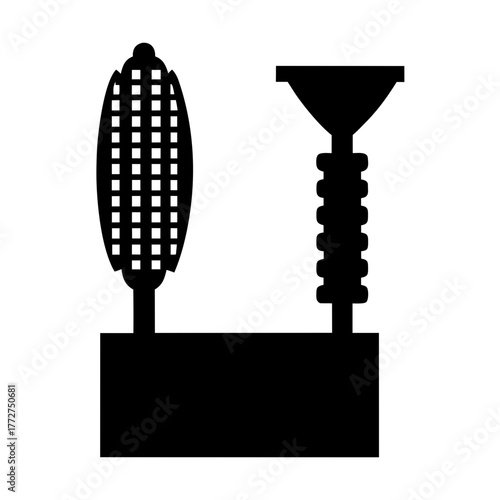 Two abstract objects on a platform silhouette