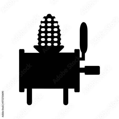 Vintage corn sheller machine silhouette for harvesting