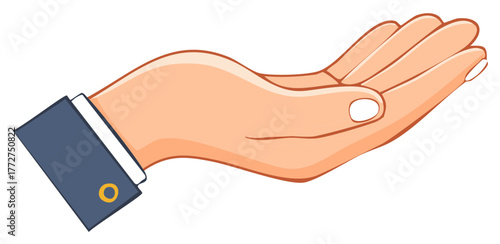 Open hand gesture with sleeve and cuff, illustration of a helping hand symbol.