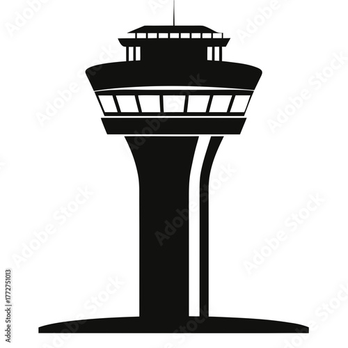 Modern airport control tower silhouette icon