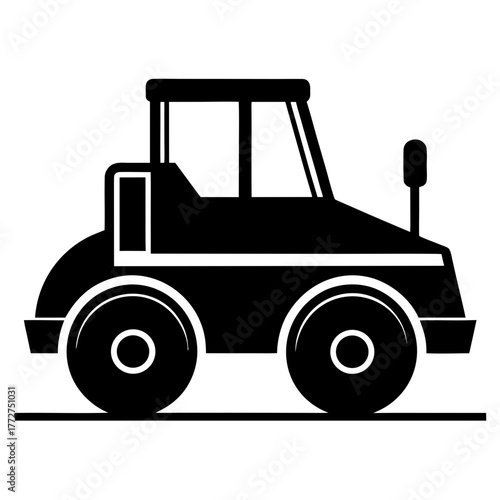 Black silhouette of a road roller machine on white background silhouette