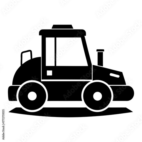 Black silhouette of a road roller construction vehicle silhouette