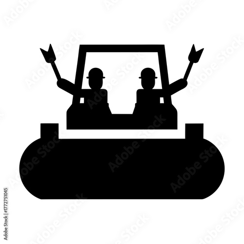Two people in a raft with paddles silhouette