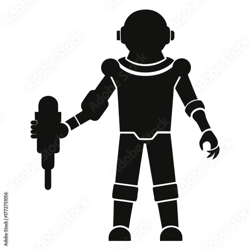 Retro robot holding a futuristic weapon silhouette