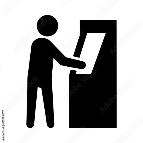 Person interacting with a digital kiosk silhouette