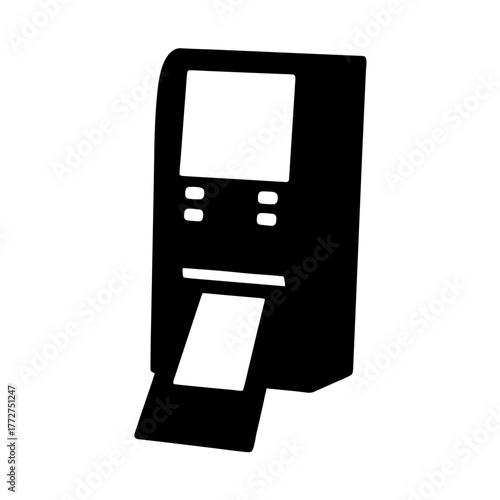 Simple black silhouette of a printer with paper output
