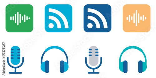 Minimalist vector icon collection for podcasting, audio production, and digital streaming platforms