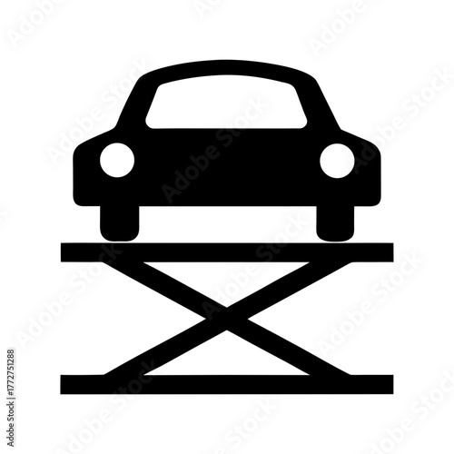 Car silhouette on a scissor lift silhouette