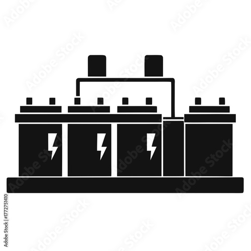 Industrial battery bank with lightning bolt symbols silhouette