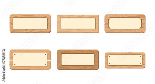 Wooden signboard set with blank frames in flat design style for custom text