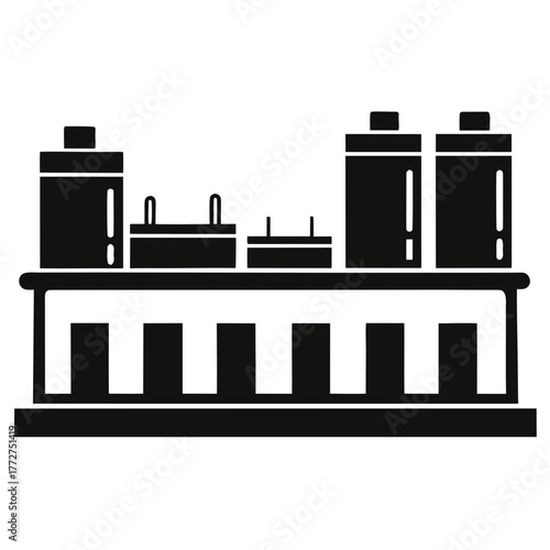 Industrial factory building exterior silhouette with smokestacks