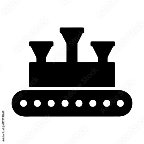 Industrial conveyor belt with casting molds silhouette