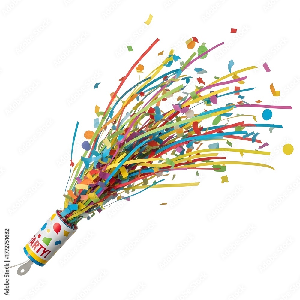 Fototapeta premium Colorful Celebration Exploding Party Popper with Festive Streamers and Confetti for Joyful Occasions