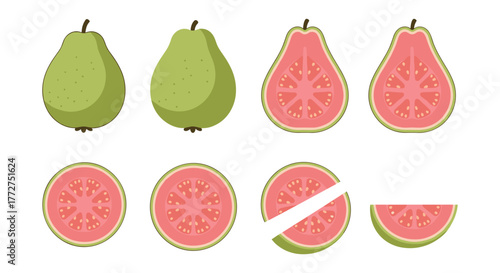 Fresh guava and pear slices in modern flat design