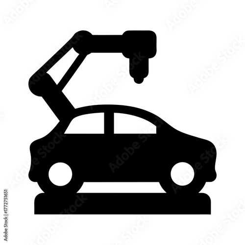Automotive industry robot arm assembling car silhouette