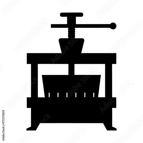 Vintage wine press machine in simple black silhouette