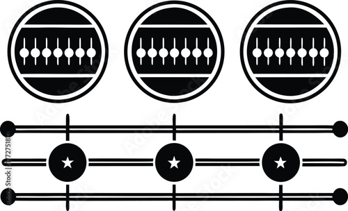 Black and white icons of equalizers, faders, and sound controls.
