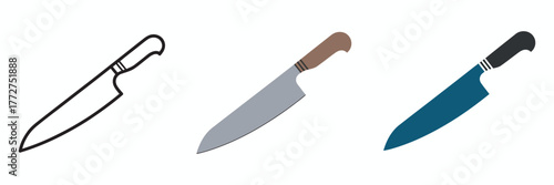 Minimalist Chef Knife Illustration Set Outline, Color, and Gradient Options