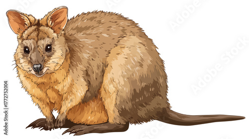 Playful Quokka and Scrub Wallaby Cartoon Vector Illustration with Outline for Designs