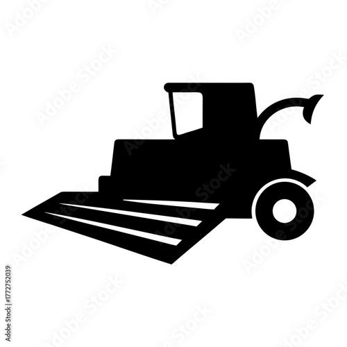 Agricultural combine harvester in silhouette on white background