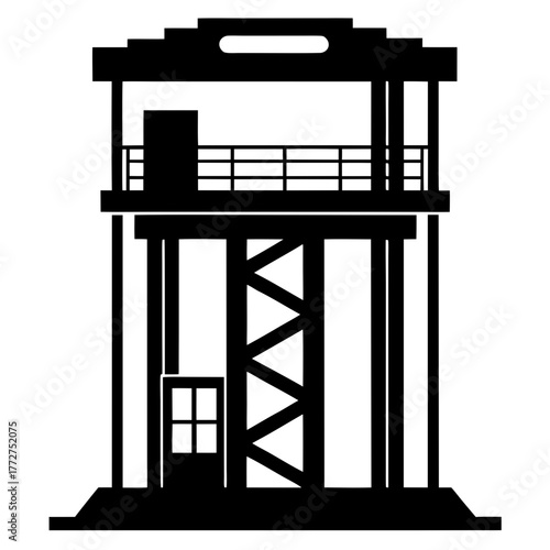 Industrial water tower structure silhouette