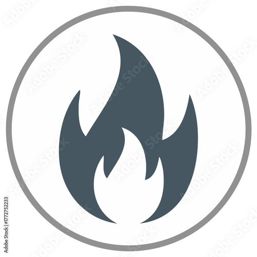 Abstract fire symbol inside a grey circle representing heat energy or danger