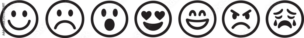 Obraz premium Emotion Line Art Icon Set in minimalist silhouette style, showing various human feelings.