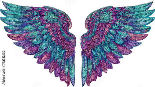 Ethereal Angel Wings and Hawk Feather Wing Pattern in Vibrant Colors