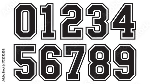 Black and White Varsity Style Numbers for Graphic Design Projects
