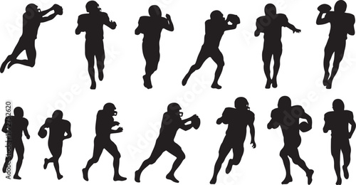 Dynamic silhouettes of American football players showcase athleticism and team spirit, perfect for sports branding and promotional materials
