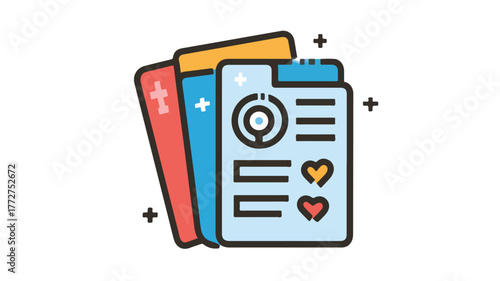 Medical Report Line Icon on Medic Paper Vector Illustration