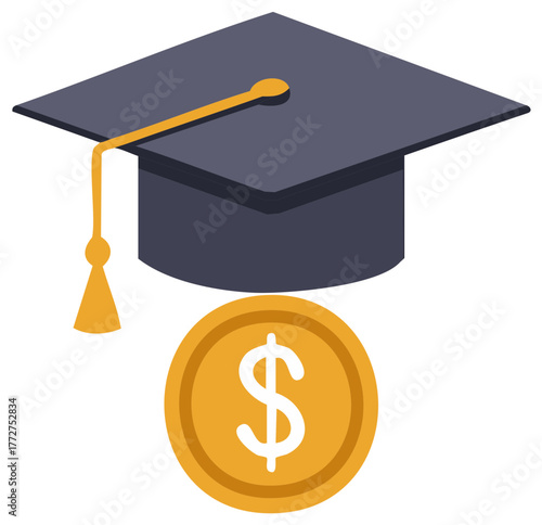 College graduation cap and dollar coin icon representing university education costs and financial aid