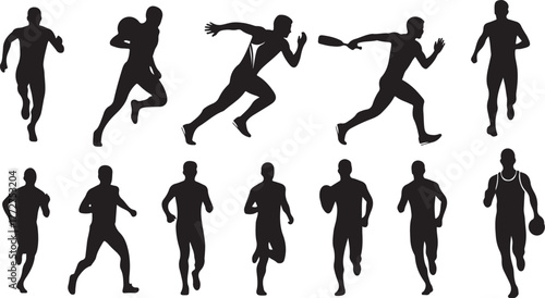 Dynamic silhouettes showcase diverse athletes in motion, capturing speed, power, and athletic achievement for active projects.