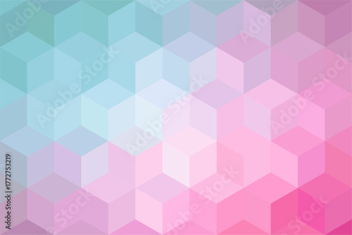 Three dimensional pink and blue cubic pattern for background.
