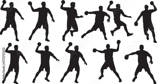 Dynamic handball player silhouettes capturing action-packed moments of athletic performance and sport