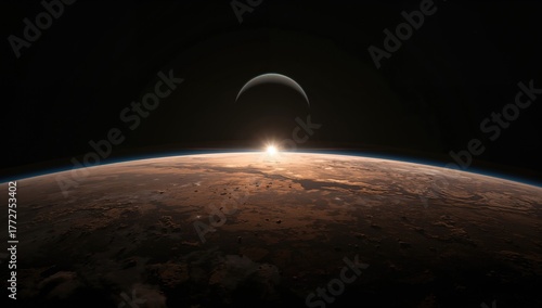 Fototapeta Naklejka Na Ścianę i Meble -  Stunning red planet Mars alongside a radiant blue Earth, perfect for space-themed backgrounds