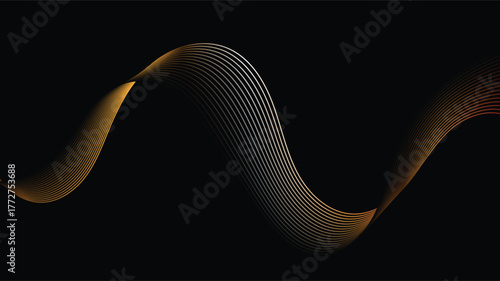 Elegant golden and silver flowing wave lines create a dynamic abstract background, perfect for modern design projects and sophisticated branding. with technology themes