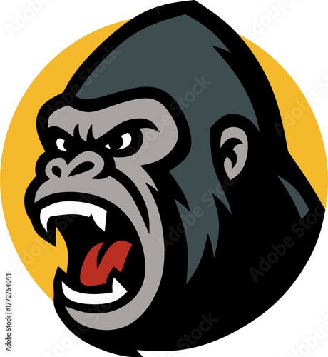 Vector illustration of a furious silverback gorilla head shouting. This powerful emblem represents fierce strength, wild animal aggression, and jungle spirit