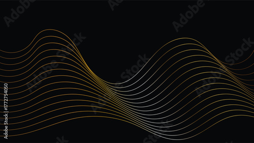 Elegant golden and silver flowing wave lines create a dynamic abstract background, perfect for modern design projects and sophisticated branding. with technology themes
