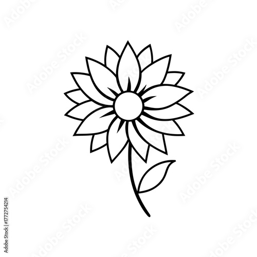Simple outline drawing of flower on transparent background