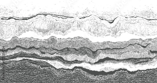 Abstract layered geological strata texture with dark grey and white lines background pattern