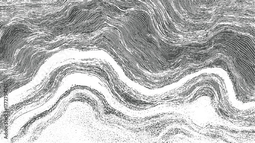 Abstract monochrome textured background with wavy lines and granular details vector