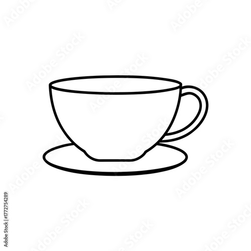 Outline drawing of a teacup set on transparent background