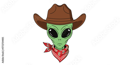 Extraterrestrial Outlaw: An Alien Cowboy with a Distinctly Earthy Bandanna and Hat