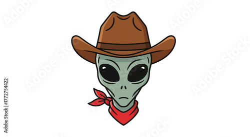 Extraterrestrial Outlaw: A cartoon depiction of an alien wearing a cowboy hat and bandana